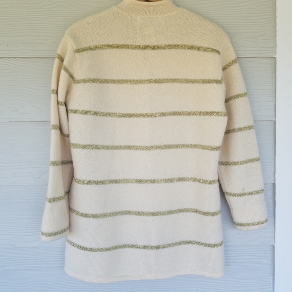 Vintage Grandma Style Cardigan Sweater Wool Cream And Gold Sz Small VtgHong Kong - Picture 6 of 14